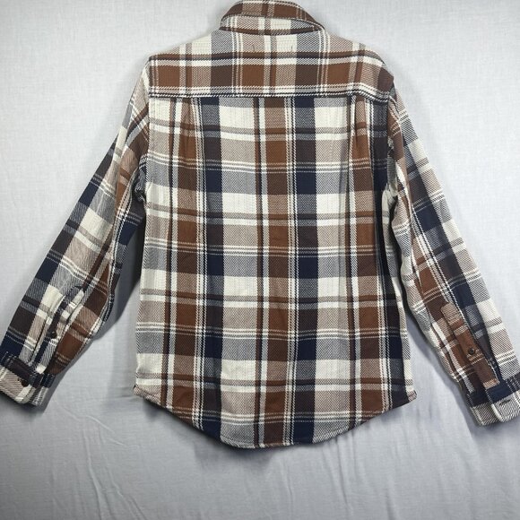 Outerknown Blanket Shirt Mens Medium Brown Blue Plaid Organic Cotton Flannel - Picture 3 of 9
